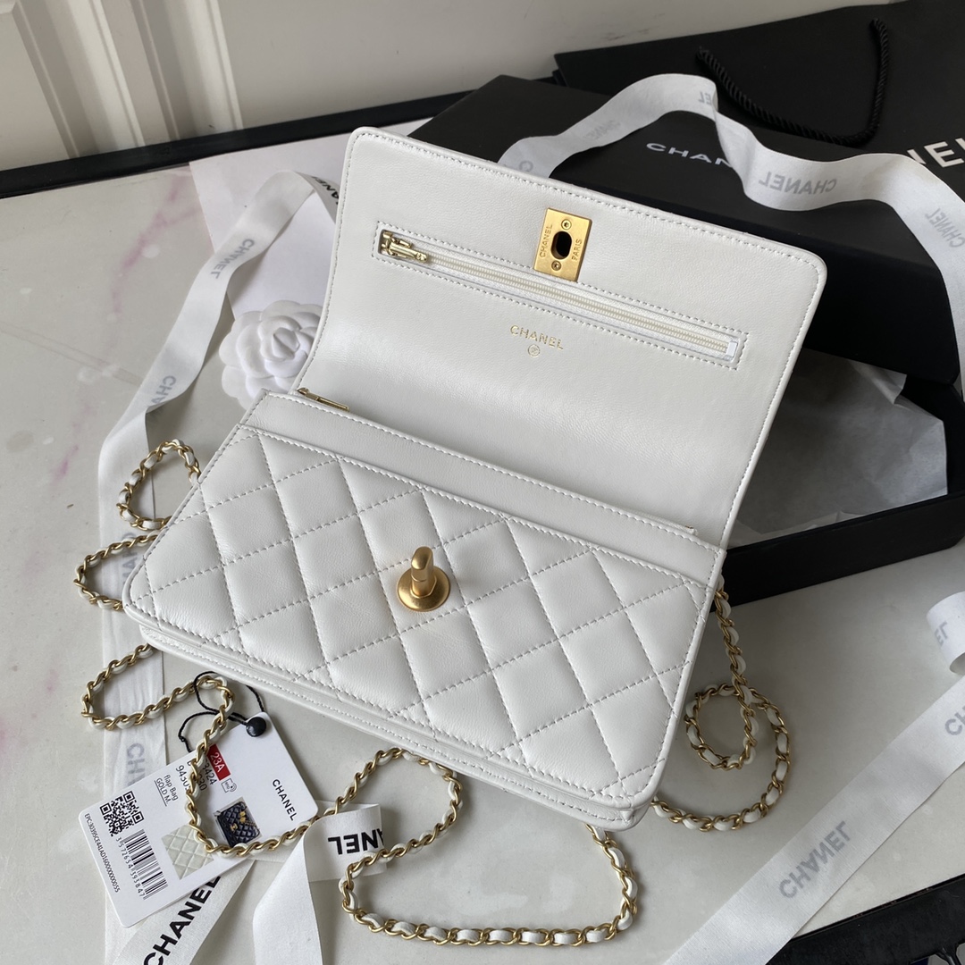 Lambskin Wallet On Chain Shoulder Bag AP3424 White